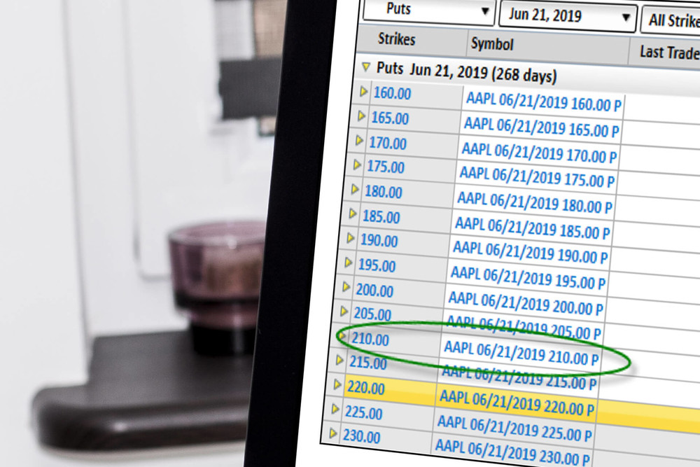 Highlighted option contract in the puts database