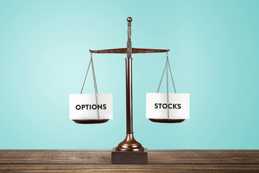options vs stocks weighted on a scale