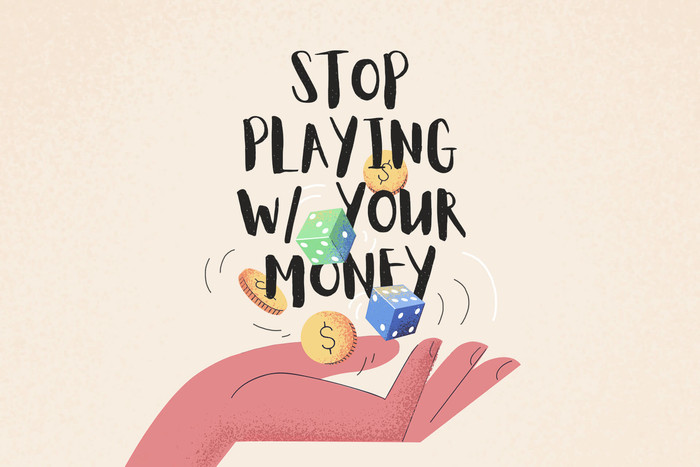 Throwing dice and money in the air graphic