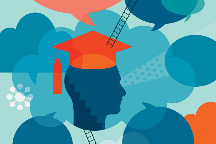 Man figure with graduation cap as a symbol of investor education