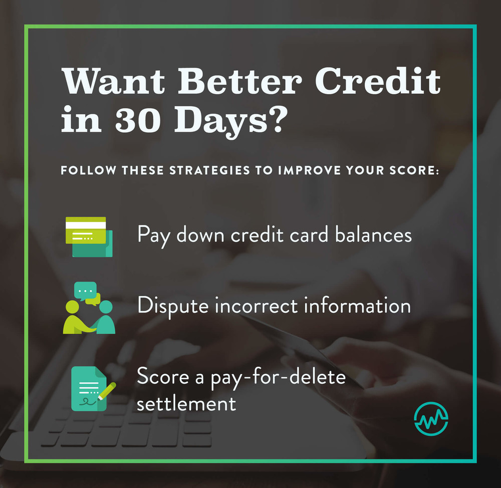 Infographic showing 3 ways to improve your credit score in 30 days